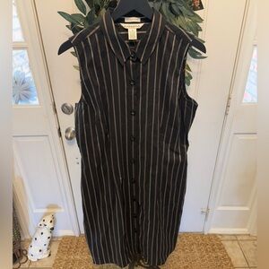 NWT Preston & York Modest Vertical Stripe Button Down Sleeveless Shirt Dress 14